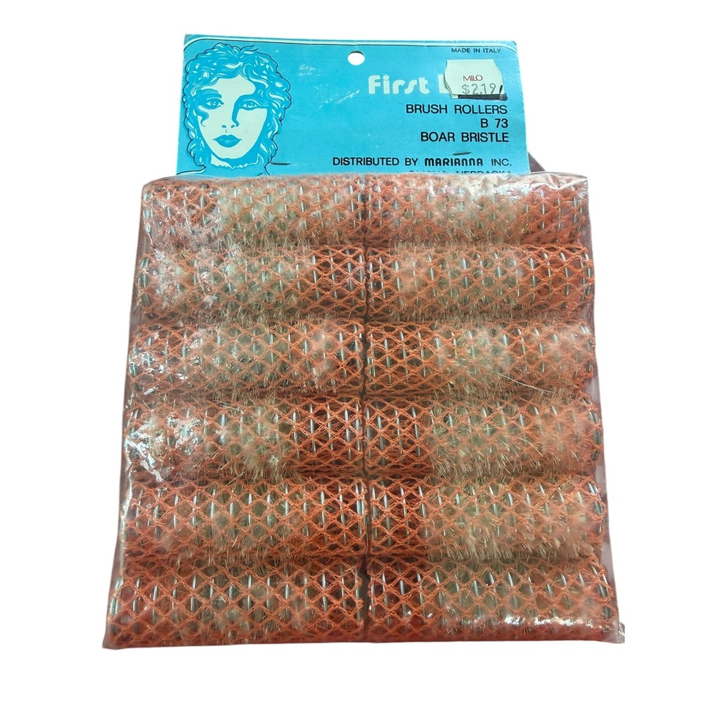 Vintage First Lady B 73 Boar Bristle Brush Rollers Orange Made in Italy 10 Pack